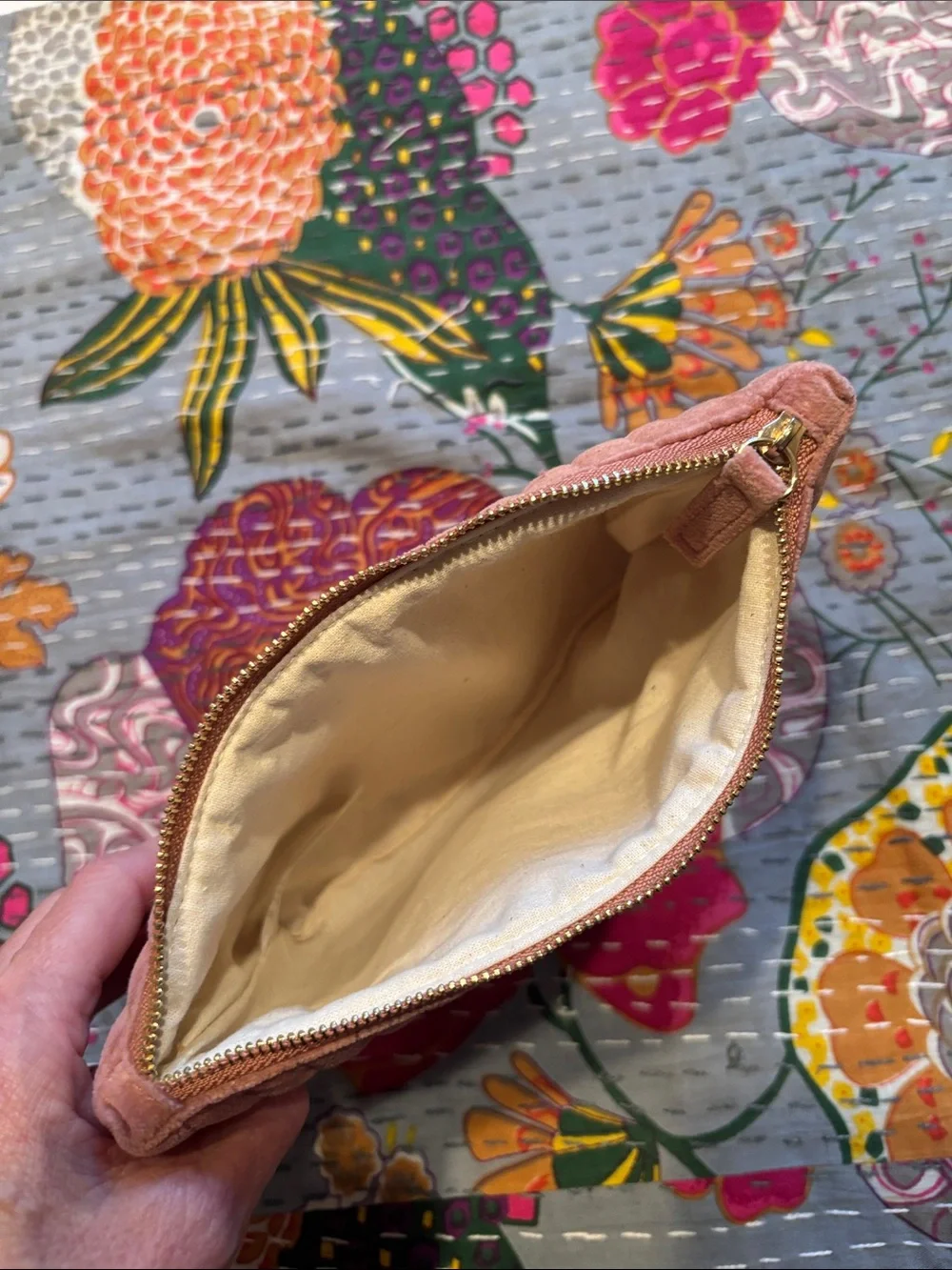 Sezane Quilted Velvet Cosmetic Pouch in Dusty Rose